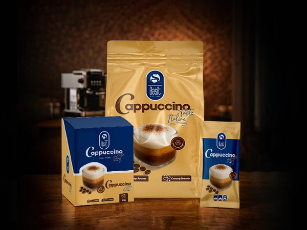خرید عمده کاپوچینو با شکر قهوه‌ای بسیط