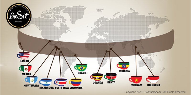 موقعیت کلمبیا و مناطق رشد قهوه در این کشور