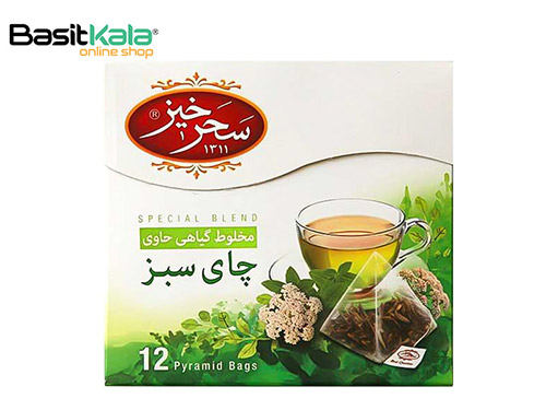 دمنوش مخلوط گیاهی حاوی چای سبز کیسه ای 12 عدد سحرخیز Saharkhiz