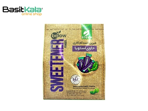 شیرین کننده کم کالری ساشه‌ای گیاه استویا بسته 60 عددی بی لو