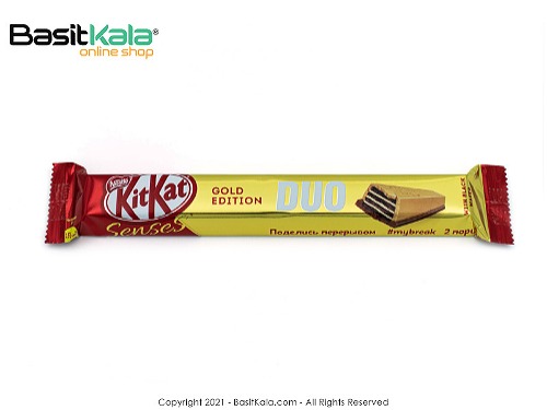 ویفر دوئو (دوتکه) مدل گلد ادیشن پر شده با شکلات شیری و روکش شکلات سفید کاراملی 58 گرمی کیت کت Kit Kat DUO GOLD senses