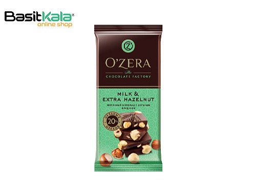 شکلات شیری مغزدار مدل اکسترا هِیزلنات با دانه های کامل فندق 90 گرم اوزرا Ozera milk & extra hazelnut