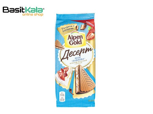 شکلات شیری با مغز دسر پاولوا و توت فرنگی 150 گرم آلپن گلد Alpen Gold strawberry pavlova