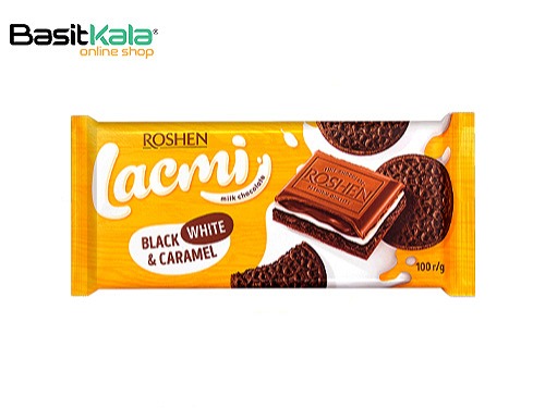 شکلات شیری با مغز کارامل شیری و کارامل کاکائو و بیسکوییت شکلاتی لکمی Roshen Lacmi