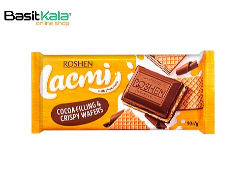تابلت شکلات شیری با مغز کرم کاکائو و یک لایه ویفر 90 گرم لاکمی روشن Roshen LACMI