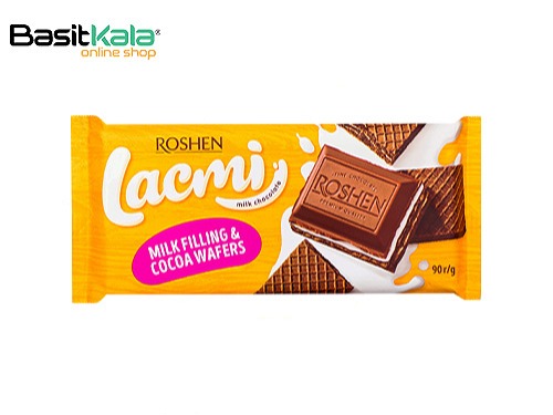 تابلت شکلات شیری با مغز کرم شیری و ویفر شکلاتی 90 گرم لاکمی روشن Roshen LACMI