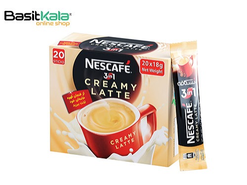 ساشه کافه لاته خامه ای فوری 3 در 1 بسته 20 عددی نسکافه NESCAFE creamy latte