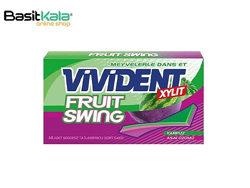 آدامس نواری میوه ای بدون قند خوشبو کننده دهان 14 عددی فروت سوینگ ویویدنت VIVIDENT fruit swing