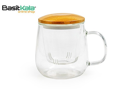 لیوان دمنوش شیشه ای فیلتردار با درب واشردار بامبو 550 میلی لیتر لیماز LIMAZ tea infuser mug