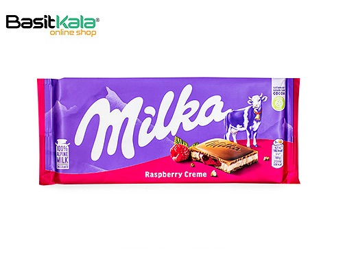 تابلت شکلات شیری با مغز کرم شیر و تمشک 100 گرم میلکا Milka Raspberry creme