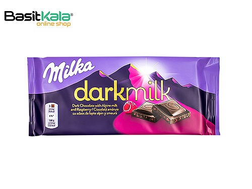 تابلت شکلات تلخ دارک میلک با تکه های تمشک 85 گرم میلکا Milka darkmilk
