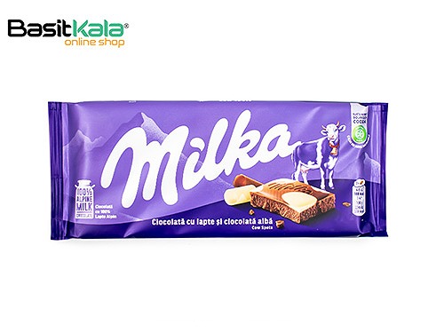 تابلت شکلاتی ترکیبی شکلات سفید و شکلات شیری پوست گاوی 100 گرم میلکا Milka cow spots