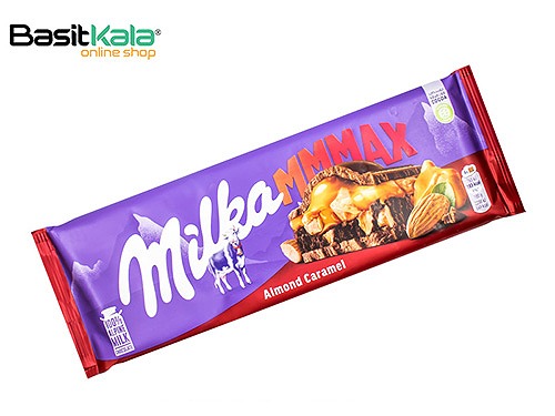 تابلت شکلاتی با مغز کرم کارامل و بادام شور کاراملی 300 گرمی میلکا مکس Milka MMMAX almond caramel