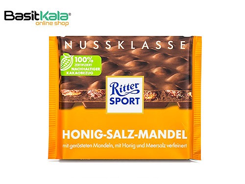 تابلت شکلات شيري با مغز بادام نمکي و عسل 100 گرمي ريتر اسپورت Ritter Sport Honig-Salz-Mandel
