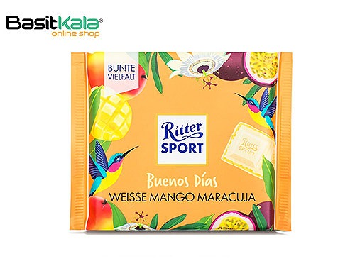 تابلت شکلات سفید با طعم کرم انبه و پشن فروت 100 گرم ریتر اسپرت RITTER SPORT weisse mango maracuja
