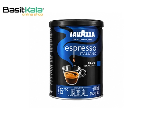 پودر قهوه آسیاب‌شده اسپرسو ایتالیانو کلاب قوطی فلزی 250 گرمی لاواتزا