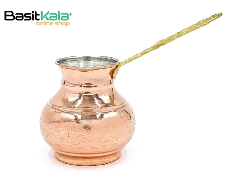 قهوه جوش (جذوه) مسی بدنه قلم کاری شده دسته فلزی طلایی 7 کاپ