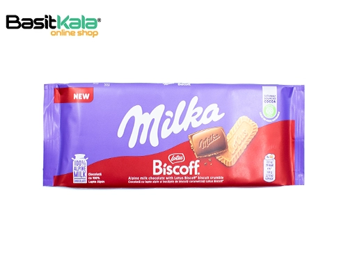 تابلت شکلات شیری با مغز بیسکوف لوتوس 90 گرمی میلکا