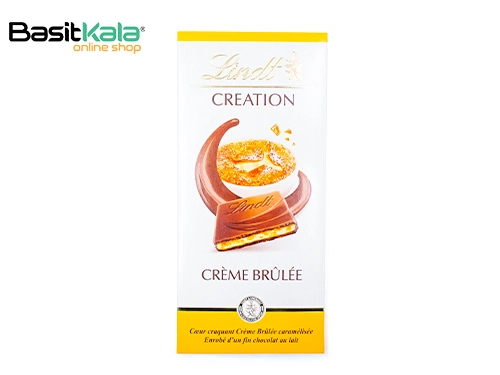 تابلت شکلات شیری با طعم دسر کرم بروله 150 گرمی مدل کریشن لینت