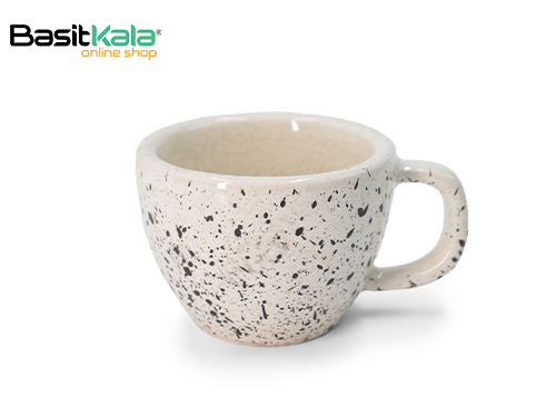 فنجان قهوه خوری سرامیکی کرمی با خال مشکی دبل