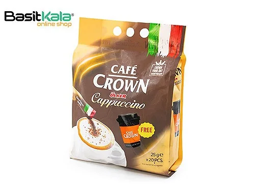 کاپوچینو فوری ساشه ای همراه با کاکائو و لیوان مخصوص 20 تایی کافه کراون