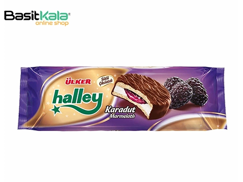 بیسکوییت ساندویچی با روکش شکلاتی و مغز مارشمالو و مارمالاد توت سیاه 236 گرم هالی اولکر